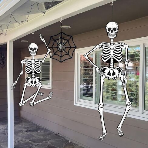 Halloween Skeletons Decorations, 3.2ft Large Paper Skeleton Decor Vintage Posable Jointed Skeleton for Halloween Birthday Spooky Party Windows Door Decorations (1 Pack) in Saudi Arabia