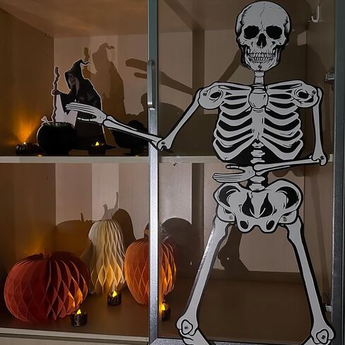 Halloween Skeletons Decorations, 3.2ft Large Paper Skeleton Decor Vintage Posable Jointed Skeleton for Halloween Birthday Spooky Party Windows Door Decorations (1 Pack) in Saudi Arabia
