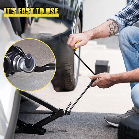 Car Scissor Jack Handle, Automotive Wheel Lug Wrench, Steel Vehicle Tire Lift Tool, Universal Trailer Jack Replacement & Repair Accessory for SUV, Sedan, Truck (Extended) in Saudi Arabia