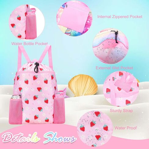 حقيبة السباحة RHCPFOVR Galaxy للفتيات - حقيبة ظهر برباط للأطفال حقيبة سباحة للشاطئ وحمام السباحة وحقائب سحب خفيفة الوزن وحقيبة رياضية مقاومة للماء مع حامل زجاجة مياه in Kuwait