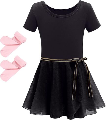 Odasdo Dance Leotard for Girls with chiffon wrap tutu skirt dance الضيقة كومبو أطفال راقصة باليرينا لباس. in Kuwait