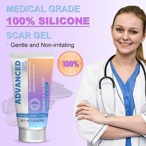 Silicone Scar Cream Scar Gel - Advanced Scar Treatment Keloid Bump Removal for Surgical Scars, C-Section, Injury, Stretch Marks, Acne, Burns, Keloids, Old & New Scars, 1.23Oz (35g) in Saudi Arabia
