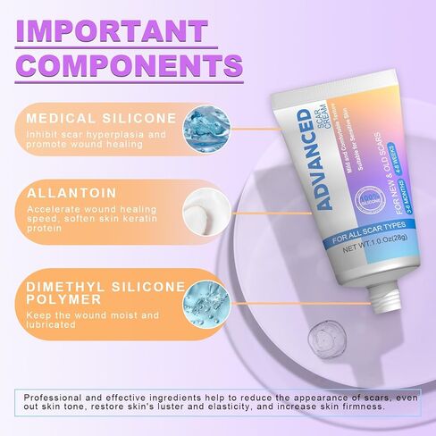 Silicone Scar Cream Scar Gel - Advanced Scar Treatment Keloid Bump Removal for Surgical Scars, C-Section, Injury, Stretch Marks, Acne, Burns, Keloids, Old & New Scars, 1.23Oz (35g) in Saudi Arabia