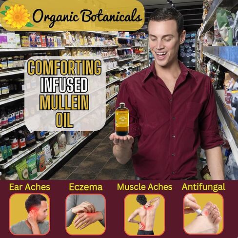 زيت موللين العضوي النقي - قطرات زيت الأذن العضوية - محلول رعاية الأذن الطبيعية لآلات الأذن والطنين والأطفال - مستخلص الموالين العشبي للتخفيف المهدئ (2 أوقية) in Kuwait