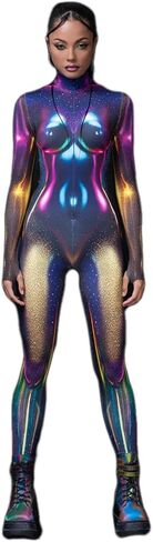 Galaxy Iridescent Bodysuit Women Sci-Fi Fantasy Fancoraphic Party Partivivial Cosplay Phectival مع سحاب خفي in Saudi Arabia