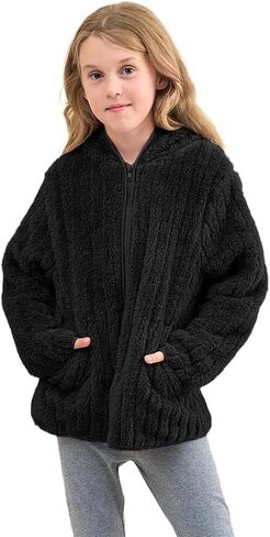 Girls Fleece Jackets Boys Sherpa Hoodies Light Tops Full Zip Up Kids Sweatshirts Size 3-12 Years in Saudi Arabia