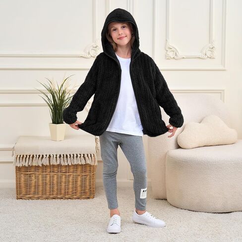 Girls Fleece Jackets Boys Sherpa Hoodies Light Tops Full Zip Up Kids Sweatshirts Size 3-12 Years in Saudi Arabia