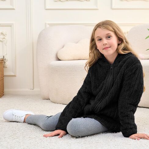 Girls Fleece Jackets Boys Sherpa Hoodies Light Tops Full Zip Up Kids Sweatshirts Size 3-12 Years in Saudi Arabia