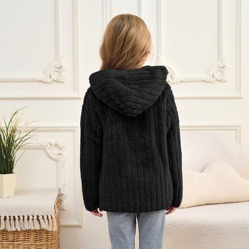 Girls Fleece Jackets Boys Sherpa Hoodies Light Tops Full Zip Up Kids Sweatshirts Size 3-12 Years in Saudi Arabia