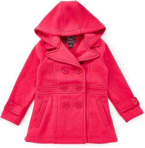 Girls' Fleece Coat with Hood Black Red Navy Fuchsia Grey in Saudi Arabia