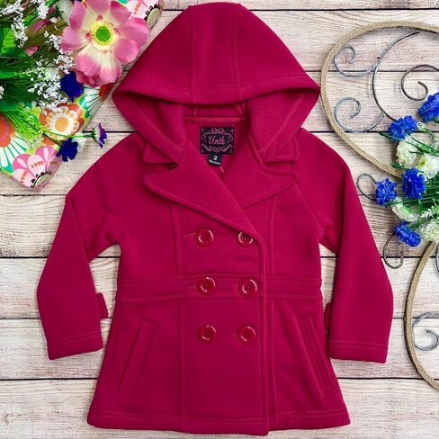 Girls' Fleece Coat with Hood Black Red Navy Fuchsia Grey in Saudi Arabia