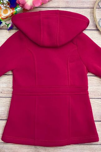 Girls' Fleece Coat with Hood Black Red Navy Fuchsia Grey in Saudi Arabia