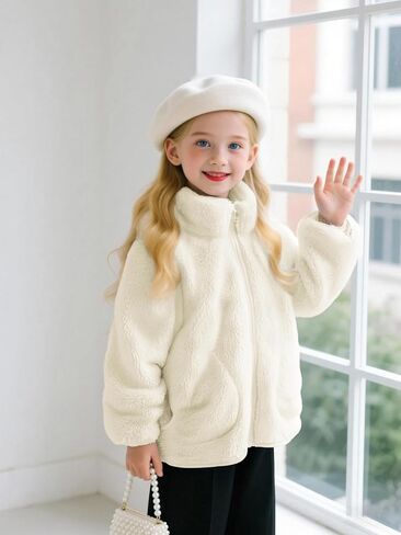 AIWUHE Toddler Girls Boys Fleece Jacket Kids Polar Fleece Zipper Jacket Soft Fall Winter Warm Outerwear With Pockets 2-8Y in Saudi Arabia