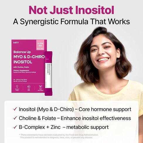 التوازن بين Myo-inositol & D-Chiro inositol | 40: 1 مع حمض الفوليك والكولين هرمون والصحة الإنجابية للنساء | ملحق عصا المسحوق على النحل | نكهة الليمون الليمون 30 عصي خدمة واحدة in Saudi Arabia