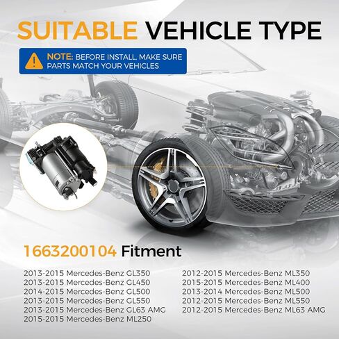 مضخة ضاغط التعليق Air Parod Air Form For 2013-2015 Mercedes-Benz GL350/GL450/GL550/GL63 AMG ، 2012-2015 ML350/ML550/ML63 AMG ، 2015 ML250/ML400 ، 2013-2014 ML500 ، 2014-2015 GL500#1663004 in Saudi Arabia