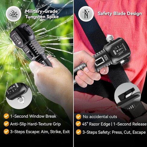 18-in-1 Car Safety Hammer Flashlight with Electric Lighter Window Breaker Seatbelt Cutter Power Bank Tool,Solar/USB Rechargeable Emergency Flashlight High Lumens for Car Repair,Camping,Hiking in Saudi Arabia