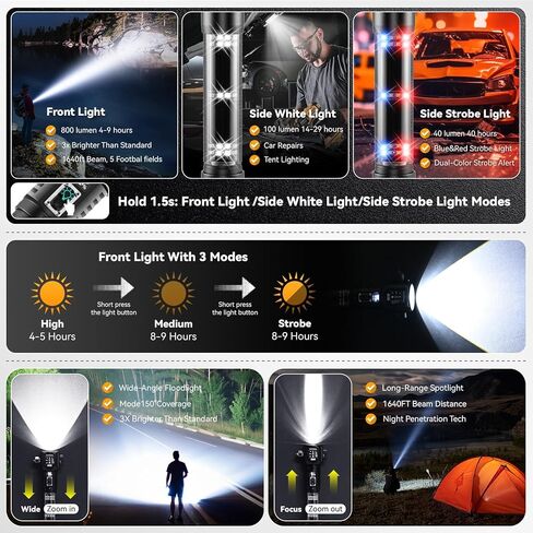 18-in-1 Car Safety Hammer Flashlight with Electric Lighter Window Breaker Seatbelt Cutter Power Bank Tool,Solar/USB Rechargeable Emergency Flashlight High Lumens for Car Repair,Camping,Hiking in Saudi Arabia