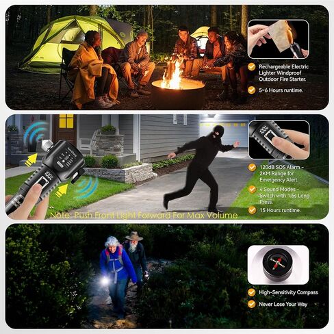 18-in-1 Car Safety Hammer Flashlight with Electric Lighter Window Breaker Seatbelt Cutter Power Bank Tool,Solar/USB Rechargeable Emergency Flashlight High Lumens for Car Repair,Camping,Hiking in Saudi Arabia