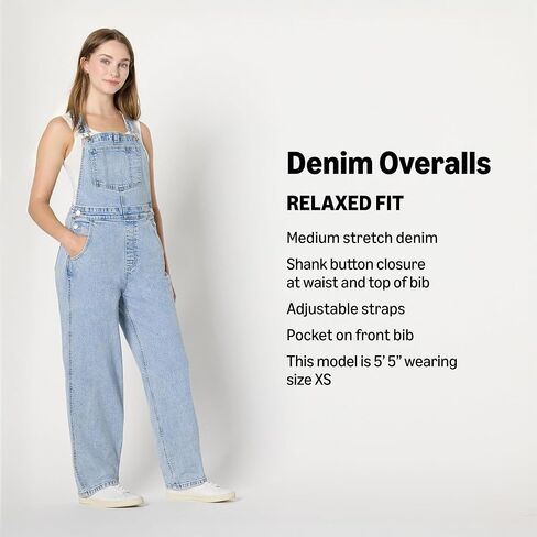 Amazon Essentials Women's Medium Stretch Denim Relaxed-Fit Straight Leg Overalls in Saudi Arabia