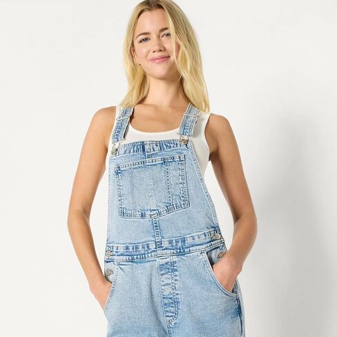 Amazon Essentials Women's Medium Stretch Denim Relaxed-Fit Straight Leg Overalls in Saudi Arabia