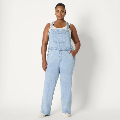 Amazon Essentials Women's Medium Stretch Denim Relaxed-Fit Straight Leg Overalls in Saudi Arabia