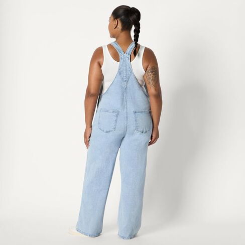 Amazon Essentials Women's Medium Stretch Denim Relaxed-Fit Straight Leg Overalls in Saudi Arabia