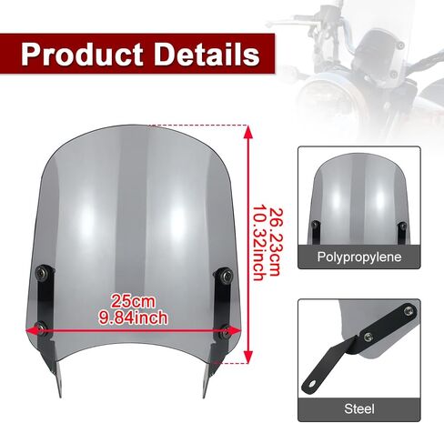 Xitomer Motorcycle Windshield Windscreen Compatible with Moto Guzzi V9 Bobber / Roamer 2016 2017 2018 2019 2020 Windshield with Bracket, Wind Deflector (Gray) in Saudi Arabia