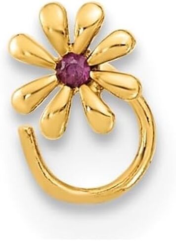 14K Yellow Gold 22 Gauge Flower and Cubic Zirconia Nose Ring Body Jewelry in Saudi Arabia