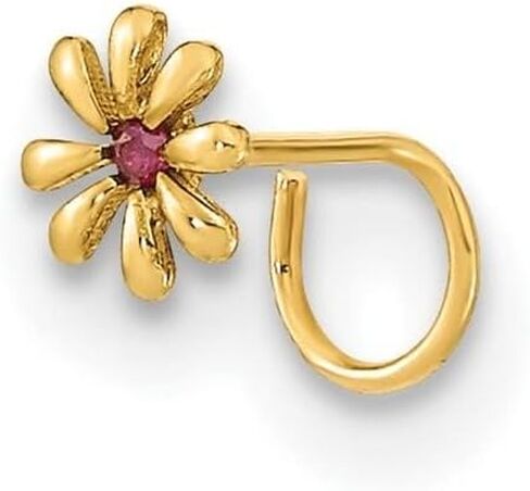 14K Yellow Gold 22 Gauge Flower and Cubic Zirconia Nose Ring Body Jewelry in Saudi Arabia