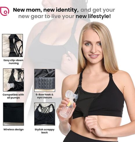 Sweat and Milk Océane 4 Medium Support Nursing & Pumping Sports Bra, Strappy Back, Breastfeeding, Maternity Bra in Saudi Arabia