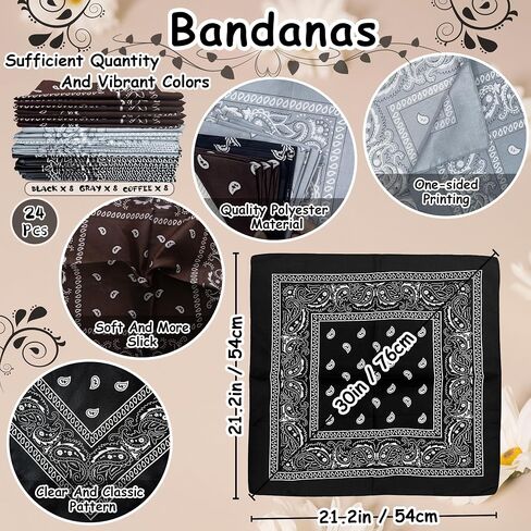 24 Pack Paisley Bandanas Bulk Usisex Cowboy Bandanas Head و Dearf Necktie Cover in Kuwait