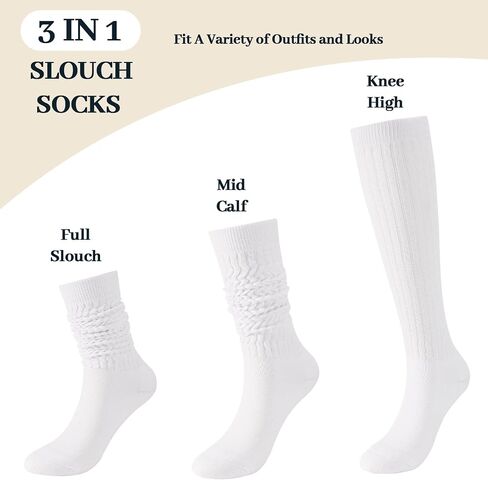 Pleneal 3 Pairs Slouch Socks For Women Long Winter Thigh High Boot Scrunch Socks, Cable Knit Crew Knee High Boot Socks in Saudi Arabia