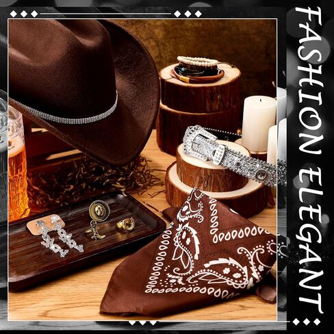 8 PCS Rhinestone Cowboy Hat للنساء اللامع مع حزام باندانا أقراط لأقراط لإمدادات الحفلات في عيد الهالوين in Saudi Arabia