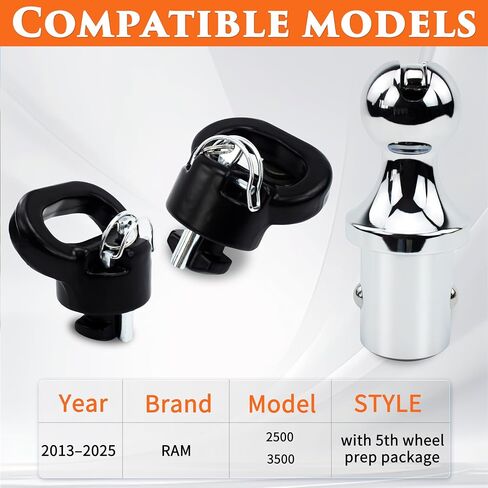 60618 تم ترقيته 38000 رطل نظام عفريت Groenseck Hitch Ball Kit متوافق مع 2013-2025 Dodge RAM 2500 3500 ، 2-5/16 بوصة rososeneck Hitch Ball لسرير الشاحنة مع 2 مرساة سلسلة الأمان in Kuwait