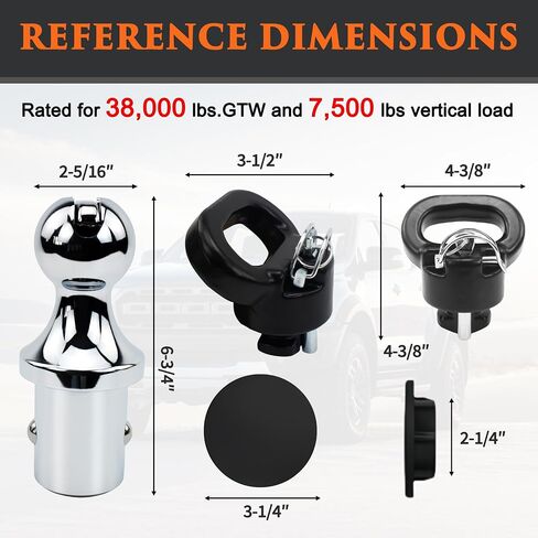 60618 تم ترقيته 38000 رطل نظام عفريت Groenseck Hitch Ball Kit متوافق مع 2013-2025 Dodge RAM 2500 3500 ، 2-5/16 بوصة rososeneck Hitch Ball لسرير الشاحنة مع 2 مرساة سلسلة الأمان in Kuwait