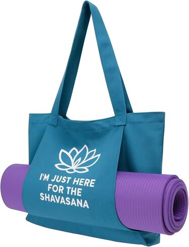 Yoga Tote Bag with Lotus Design, 'I'm Just Here for the Shavasana' Quote, 47 x 35 inches in Kuwait