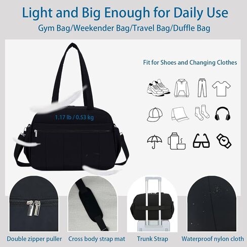 Small Gym Bag for Women, Travel Duffle Bag with Shoe Bags and Coin Pouch, Carry on Weekender Bag, Portable Overnight Bag for Yoga, Pilates, Swimming, Black in Saudi Arabia