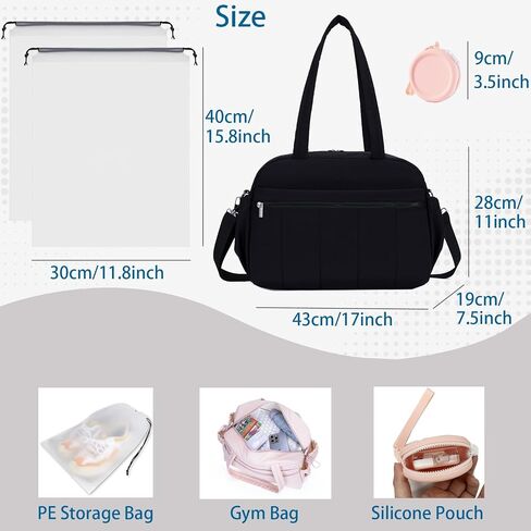 Small Gym Bag for Women, Travel Duffle Bag with Shoe Bags and Coin Pouch, Carry on Weekender Bag, Portable Overnight Bag for Yoga, Pilates, Swimming, Black in Saudi Arabia