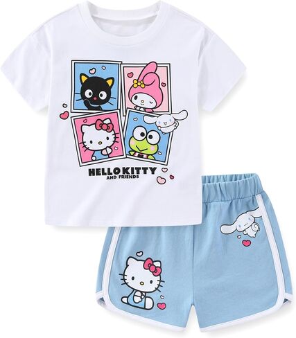 Hello Kitty Girls There Shirt Sere Stirt و Shorts Stirs 2 قطعة للأطفال الكبار in Saudi Arabia