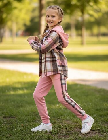 ملابس الفتيات تسقط ملابس الفانيلا الكلاسيكية منقوشة ناعمة دافئة للبنات Sweatshirt Sweatpant 2pcs مجموعات 7-14y in Kuwait