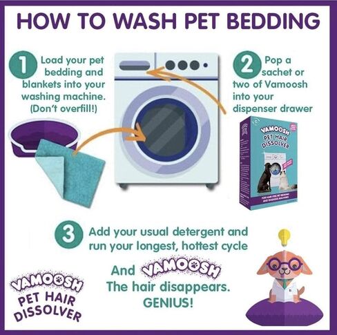 Vamoosh Pet Hair Dissolver for Laundry, 6x3.5oz (2 Boxes), Cat Fur Remover and Dog Hair Removal for Washing Machine (Up to 6 Washes), Laundry Machine Cleaner, Easily Dissolves Dog, Cat, and Animal Fur in Kuwait