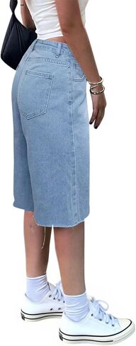 Avanova Jean Denim Bermuda Shorts for Women Knee Length Low Rise Baggy Jorts in Saudi Arabia