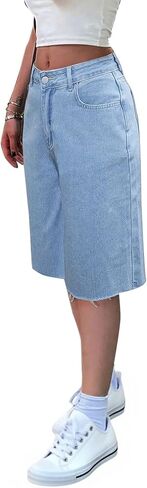 Avanova Jean Denim Bermuda Shorts for Women Knee Length Low Rise Baggy Jorts in Saudi Arabia