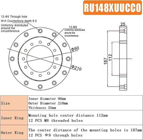 Precision P5 Cross Roller Bearing, High Rigidity Rotational Design, Industrial Grade (RU124-X) in Saudi Arabia
