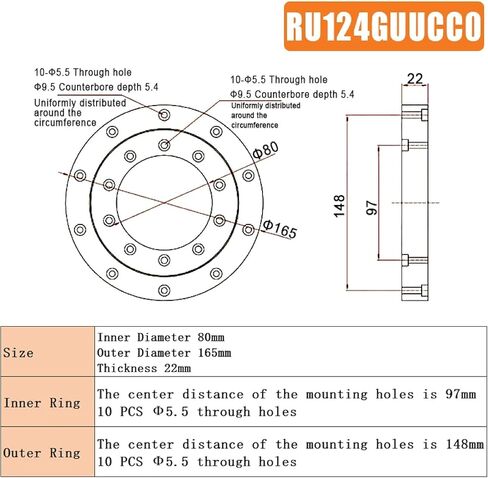 Precision P5 Cross Roller Bearing, High Rigidity Rotational Design, Industrial Grade (RU124-X) in Saudi Arabia