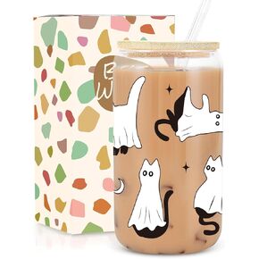 UAREHIBY Halloween Gifts for Women with Floral Ghost Mug,18 OZ Cute Halloween Spooky Glass Cups with Lids and Straws,Funny Halloween Coffee Tumbler Ghost Mug,Halloween Decorations in Kuwait