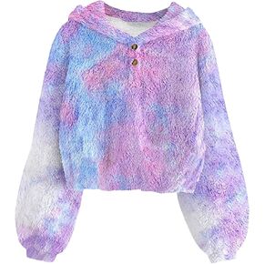 TUONROAD Girl's Fuzzy Hoodies Warm Loose Button Pullover Oversized Sherpa Jacket Coat in Saudi Arabia