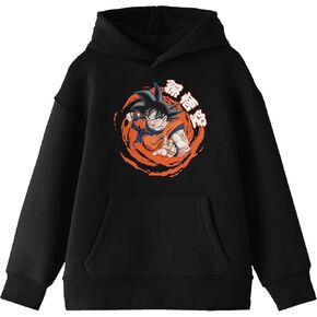 Dragon Ball Z Goku Orange Swirl Background Long Sleeve Youth Black Hooded Sweatshirt in Saudi Arabia
