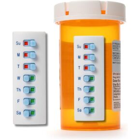 Peel and Stick Reusable for 12 + Refills, Pill/Medication/Vitamin/Pet Med Tracker & Reminder, Attach to Your Bottle, Organizer-Free, Curved‑Back (White, 2-Pack) in Saudi Arabia