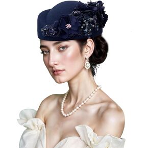 British Retro Felt Hat Women Rhinestone Floral Church Derby Hat Classic French Berets in Kuwait